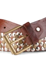 Leather Studded Belt - Brown