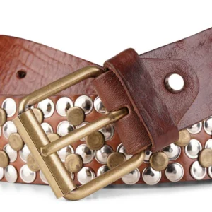 Leather Studded Belt - Brown