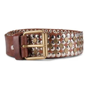 Leather Studded Belt - Brown